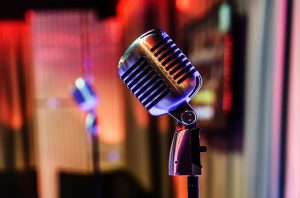 Retro microphone on stage in a pub